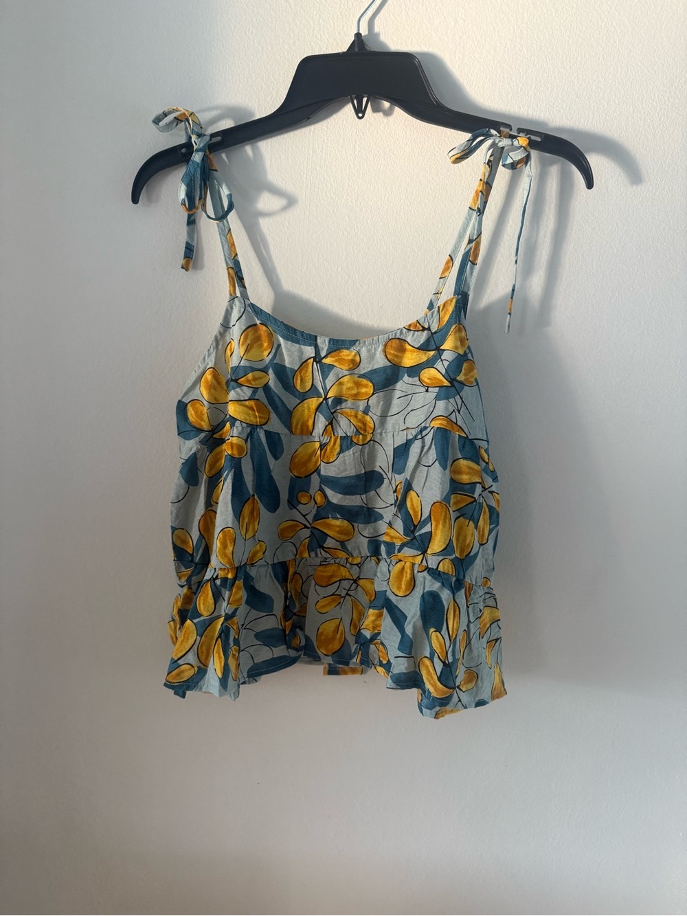 mine Blue and Yellow Tie-Strap Ruffle Camisole